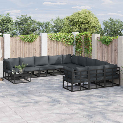 Garden Sofa Set with Cushion 11 pcs Black Aluminium