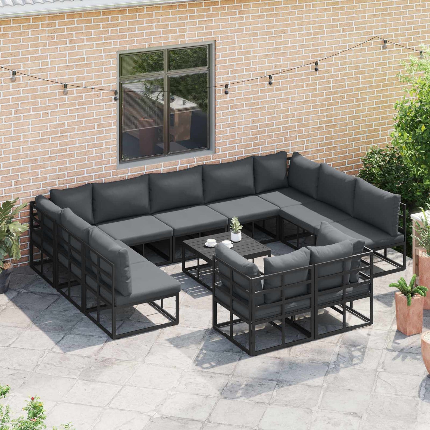 Garden Sofa Set with Cushion 11 pcs Black Aluminium