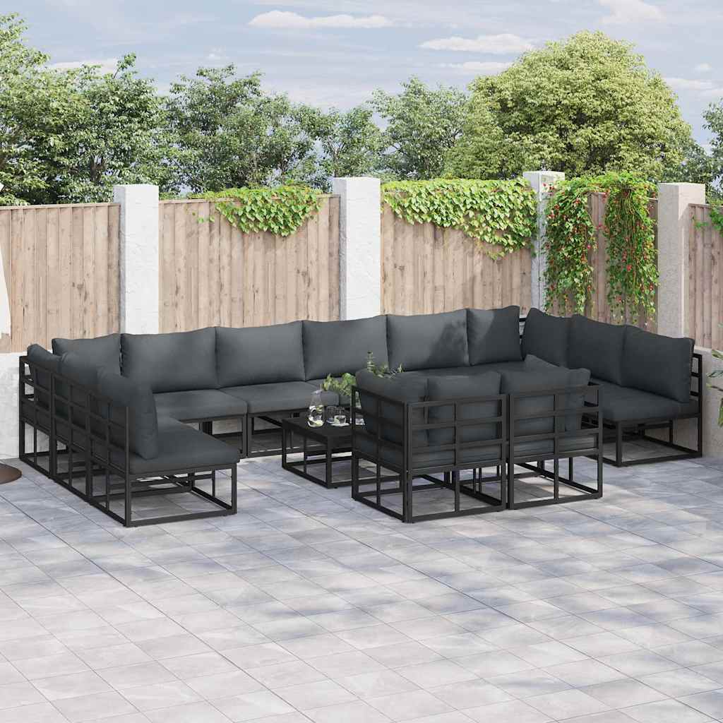 Garden Sofa Set with Cushion 12 pcs Black Aluminium