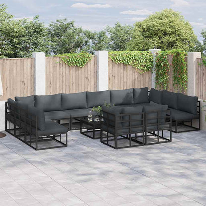 Garden Sofa Set with Cushion 12 pcs Black Aluminium