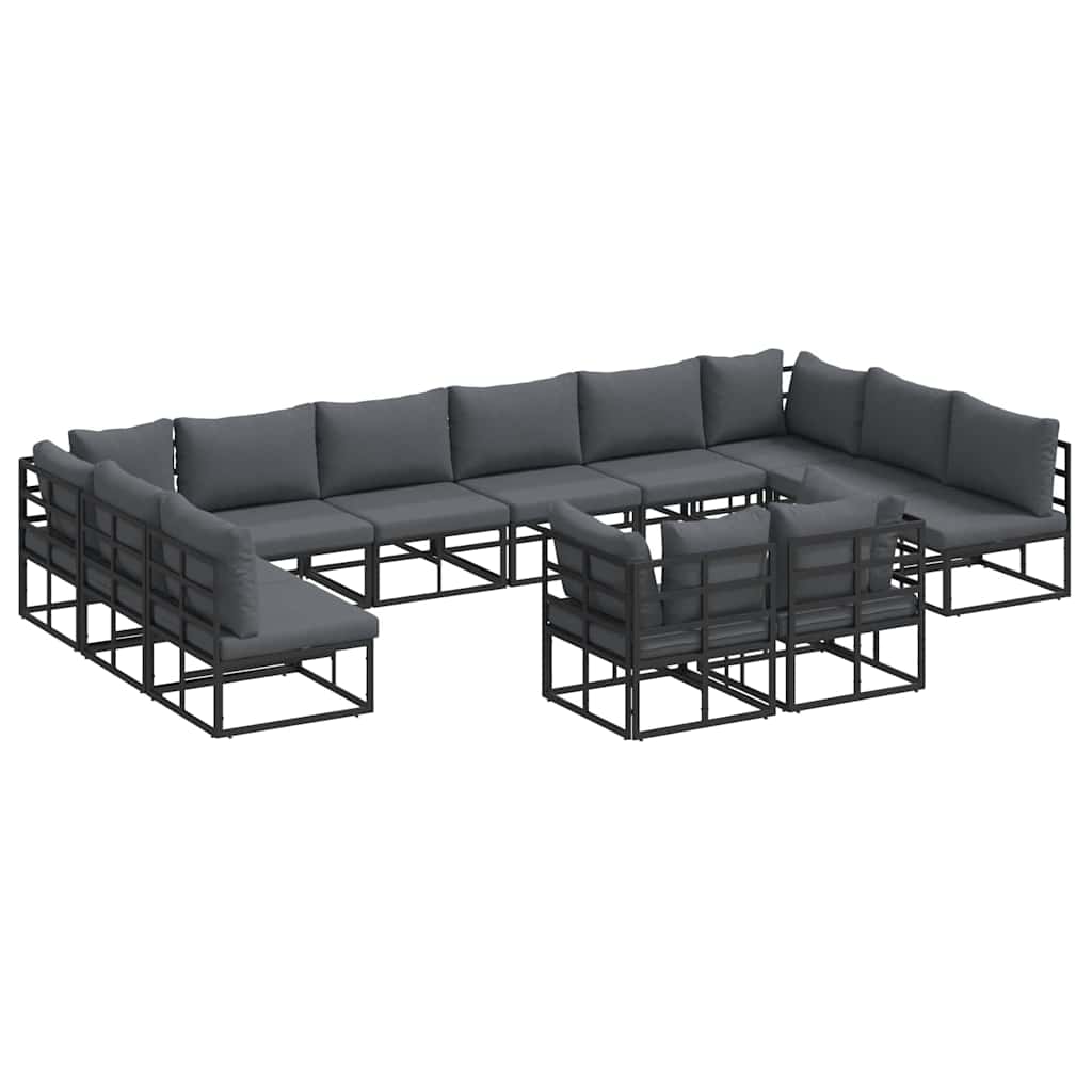 Garden Sofa Set with Cushion 12 pcs Black Aluminium