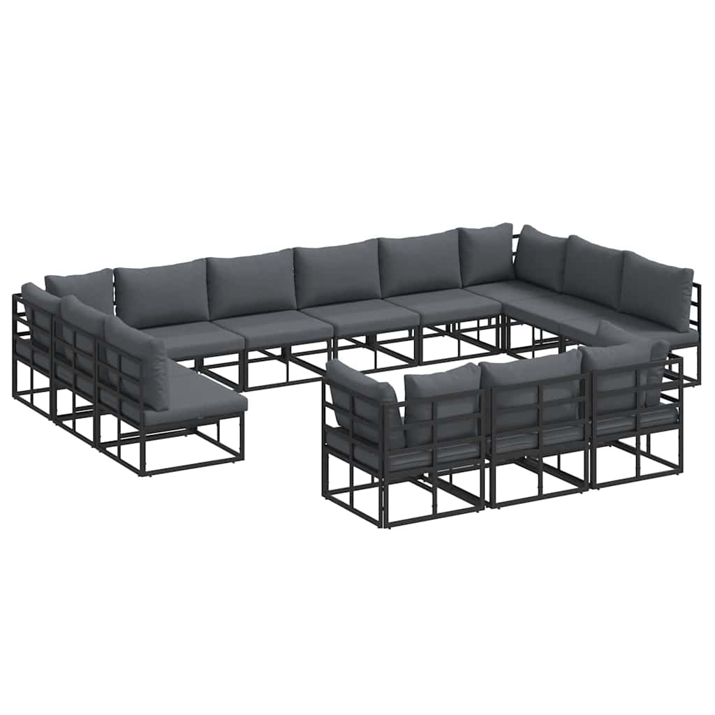 Garden Sofa Set with Cushion 13 pcs Black Aluminium