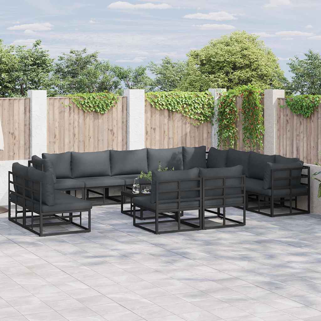 Garden Sofa Set with Cushion 12 pcs Black Aluminium