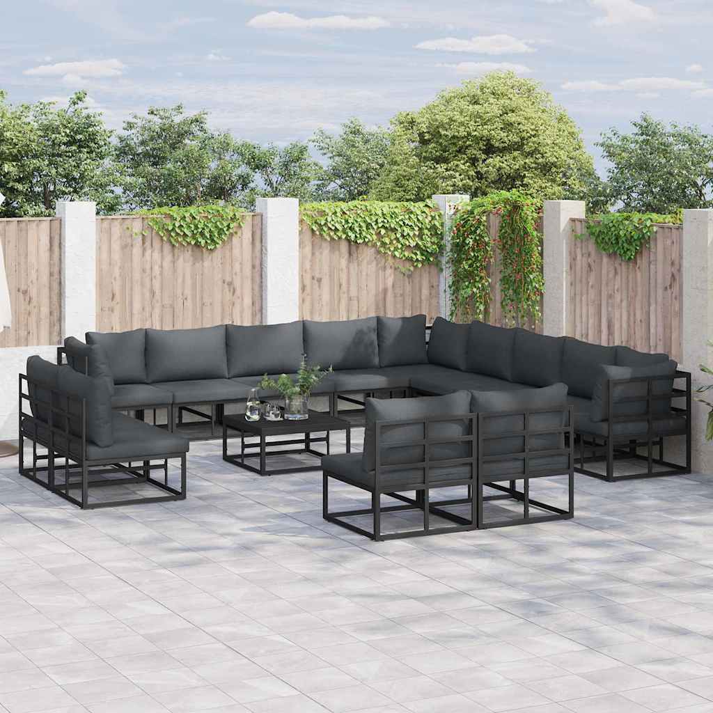 Garden Sofa Set with Cushion 14 pcs Black Aluminium