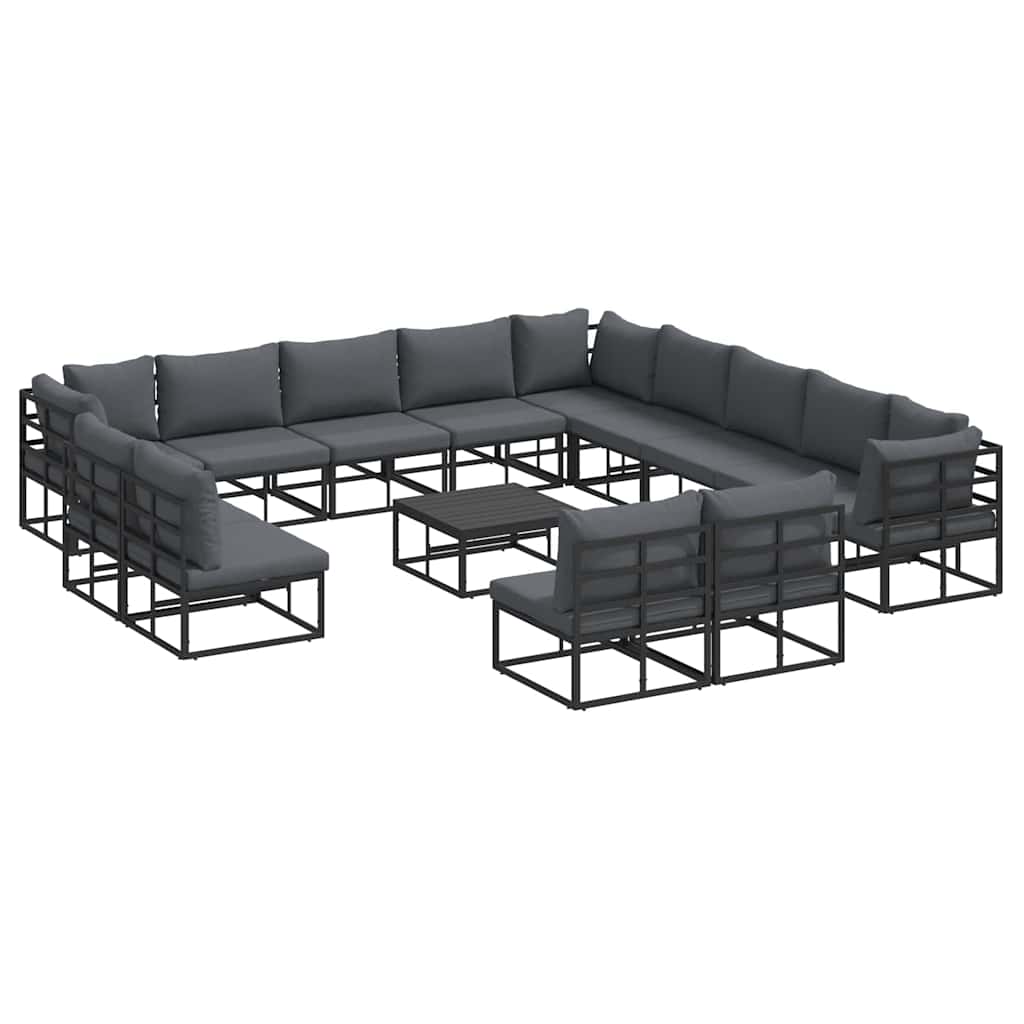Garden Sofa Set with Cushion 14 pcs Black Aluminium