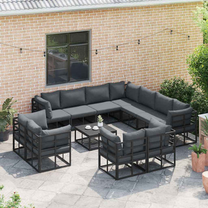 Garden Sofa Set with Cushion 11 pcs Black Aluminium