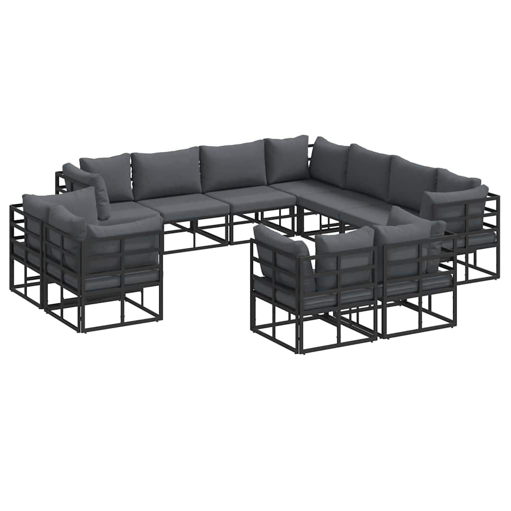 Garden Sofa Set with Cushion 11 pcs Black Aluminium