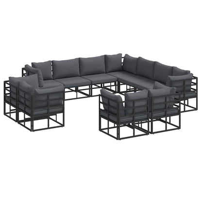 Garden Sofa Set with Cushion 11 pcs Black Aluminium