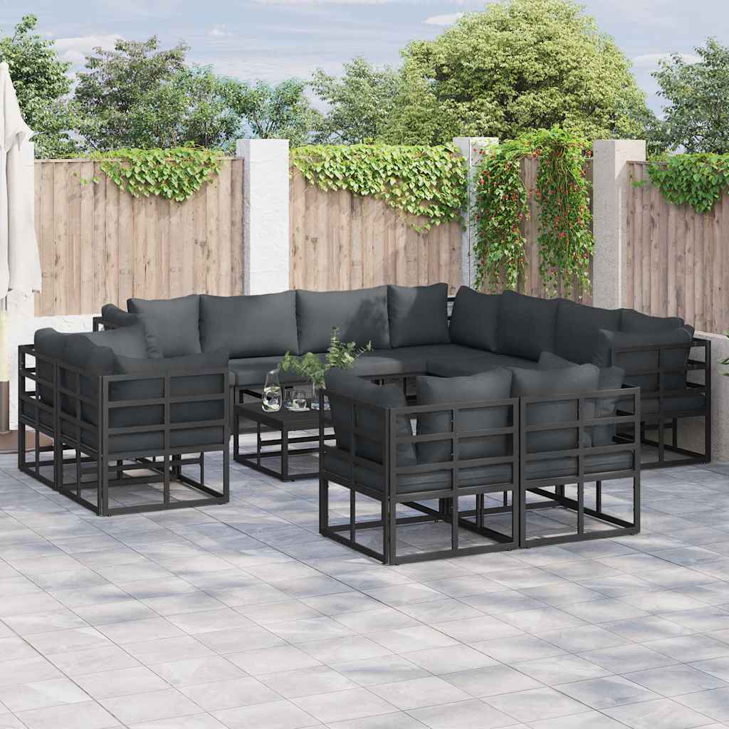 Garden Sofa Set with Cushion 12 pcs Black Aluminium