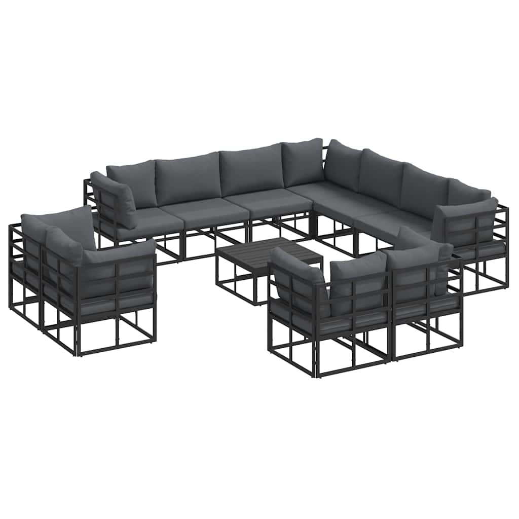 Garden Sofa Set with Cushion 12 pcs Black Aluminium