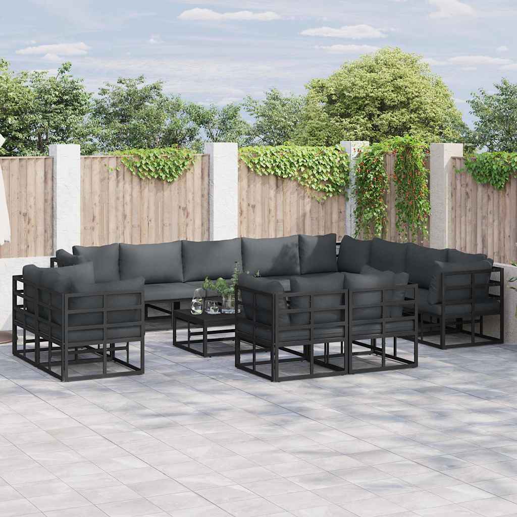 Garden Sofa Set with Cushion 13 pcs Black Aluminium