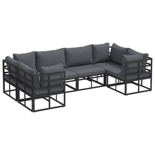 Garden Sofa Set with Cushion 6 pcs Black Aluminium