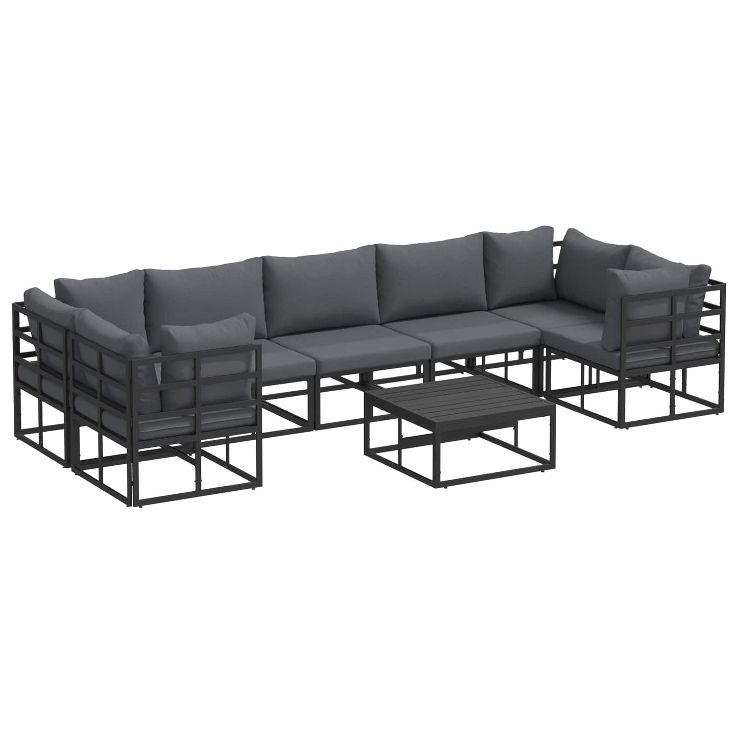Garden Sofa Set with Cushion 8 pcs Black Aluminium