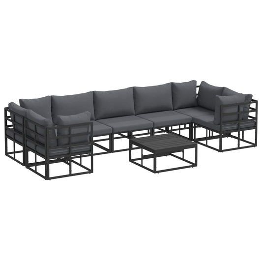 Garden Sofa Set with Cushion 8 pcs Black Aluminium