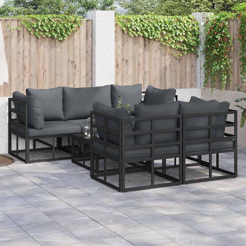 Garden Sofa Set with Cushion 6 pcs Black Steel