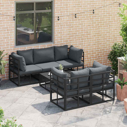 Garden Sofa Set with Cushion 6 pcs Black Steel