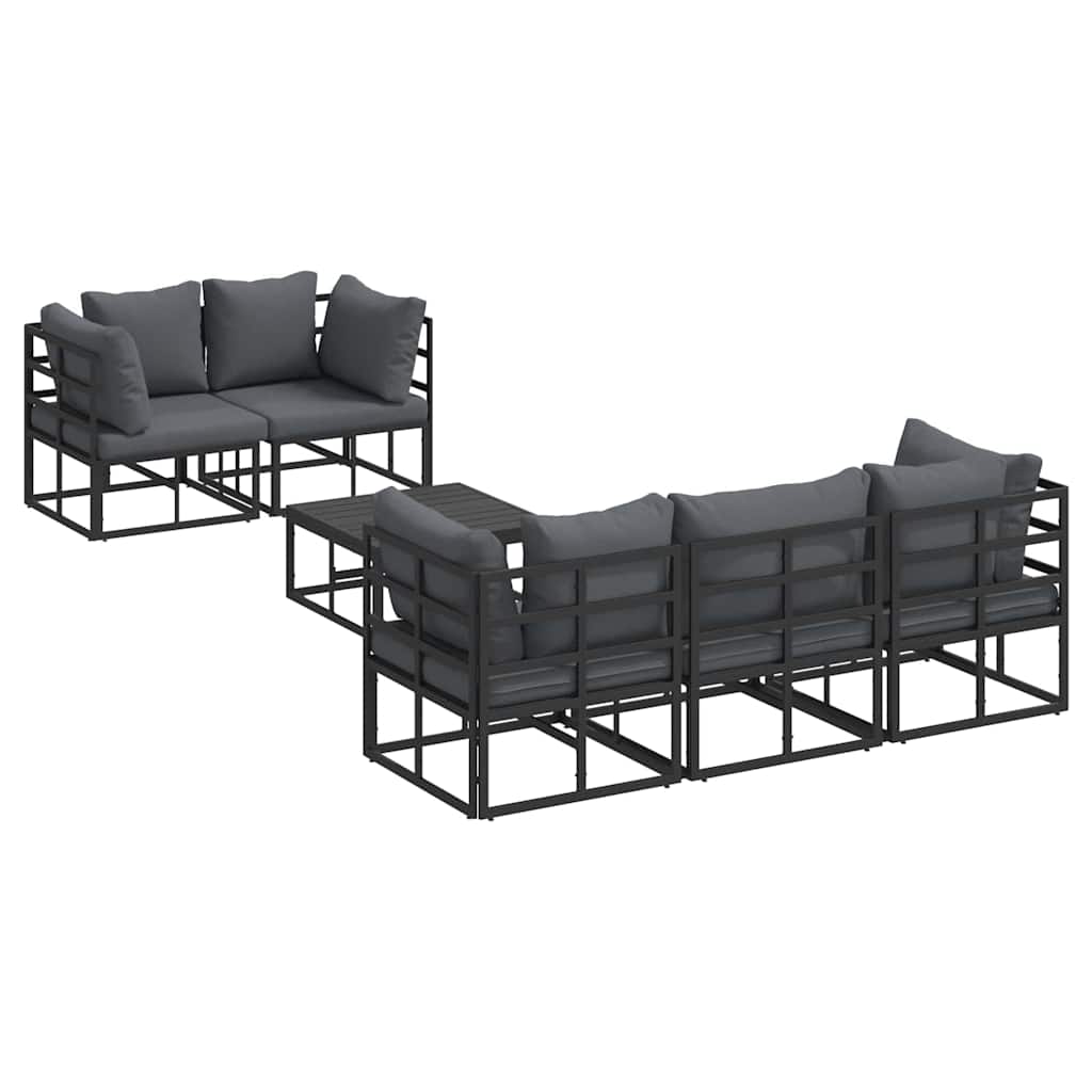 Garden Sofa Set with Cushion 6 pcs Black Steel