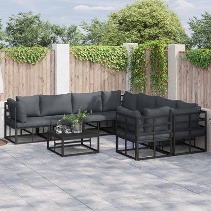 Garden Sofa Set with Cushion 9 pcs Black Steel
