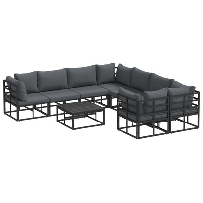 Garden Sofa Set with Cushion 9 pcs Black Steel