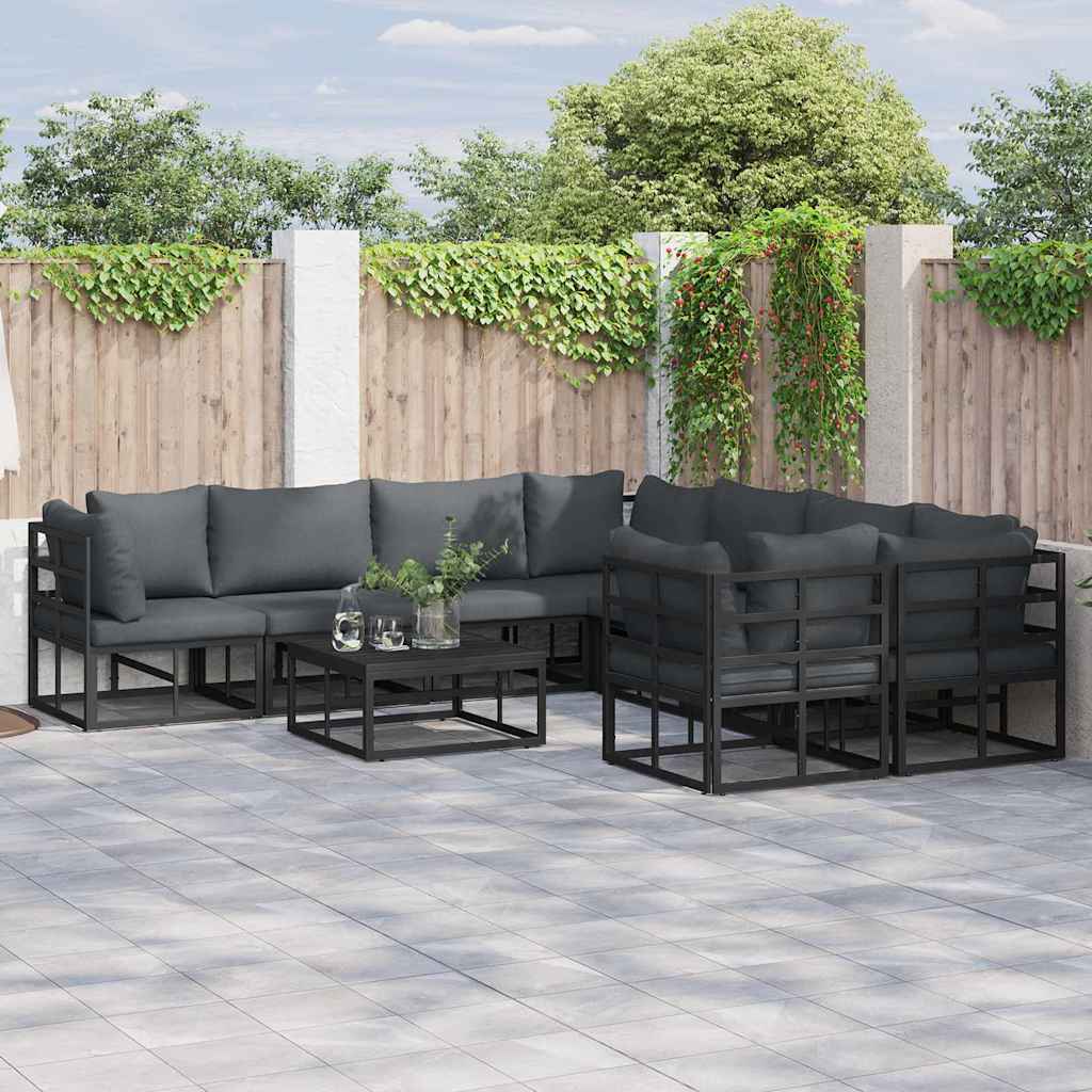 Garden Sofa Set with Cushion 8 pcs Black Steel