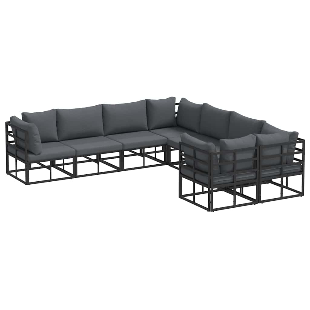 Garden Sofa Set with Cushion 8 pcs Black Steel