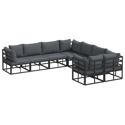 Garden Sofa Set with Cushion 8 pcs Black Steel