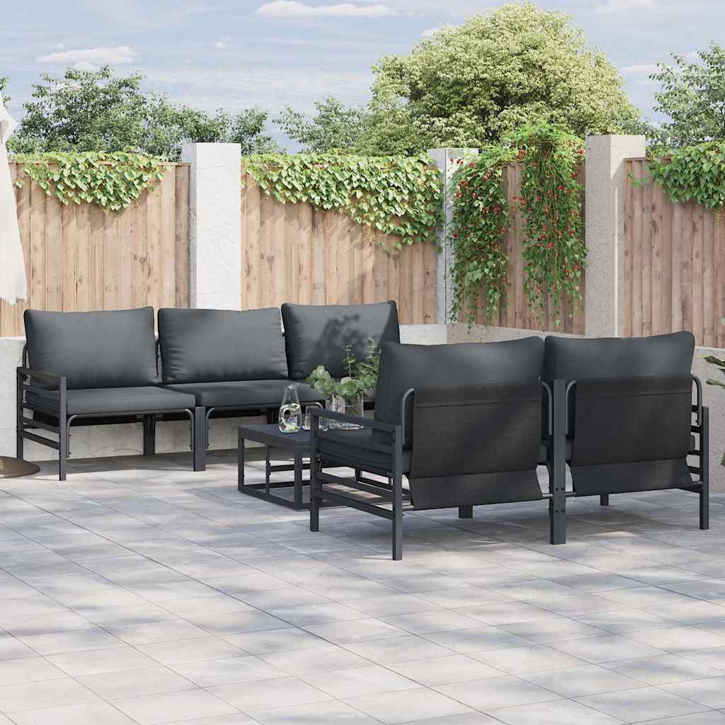 Garden Sofa Set with Cushion 6 pcs Black Steel