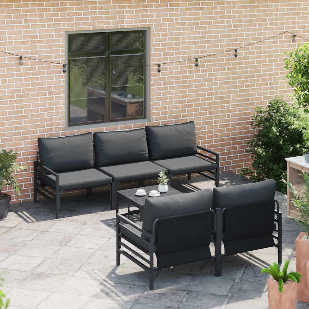 Garden Sofa Set with Cushion 6 pcs Black Steel