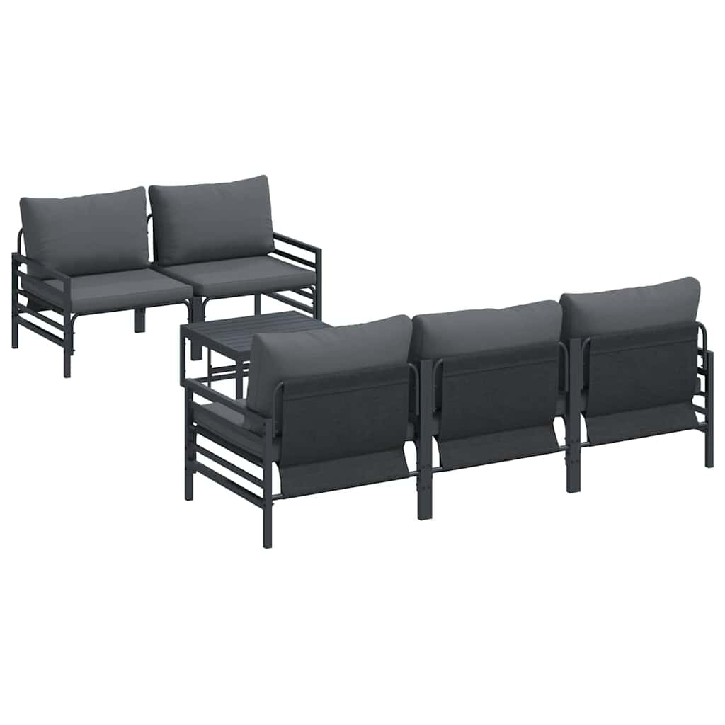 Garden Sofa Set with Cushion 6 pcs Black Steel