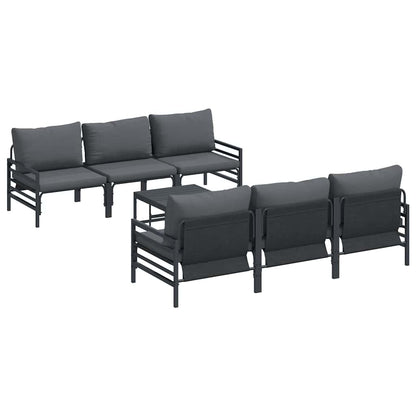 Garden Sofa Set with Cushion 7 pcs Black Steel