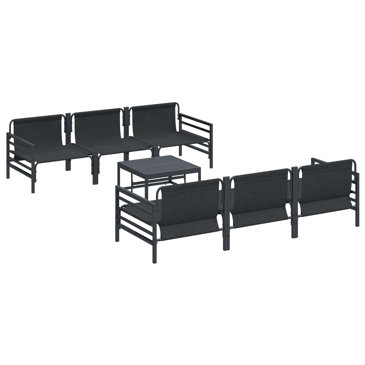 Garden Sofa Set with Cushion 7 pcs Black Steel