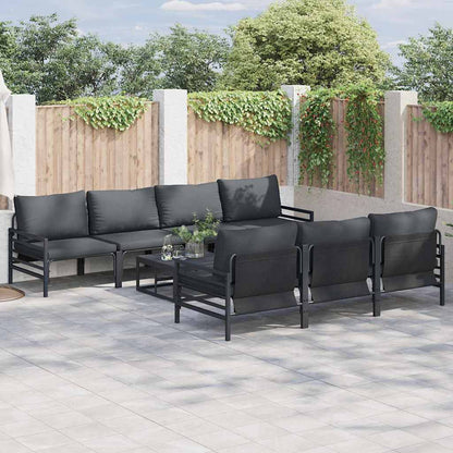 Garden Sofa Set with Cushion 8 pcs Black Steel