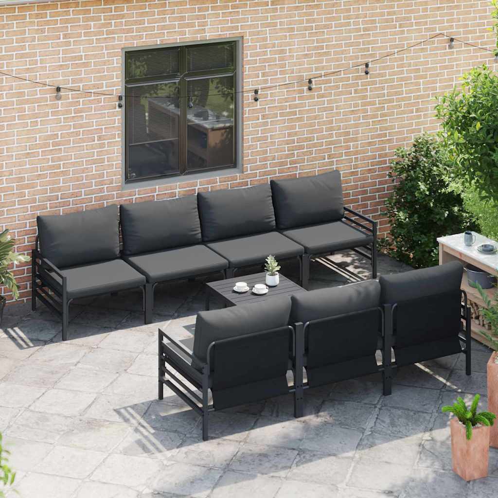 Garden Sofa Set with Cushion 8 pcs Black Steel
