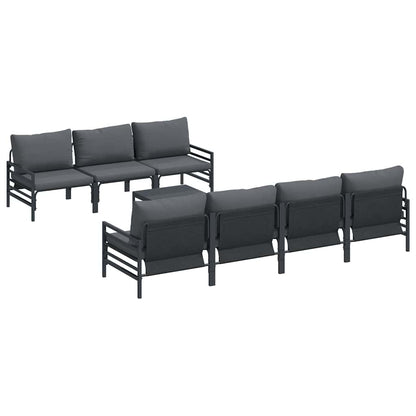 Garden Sofa Set with Cushion 8 pcs Black Steel