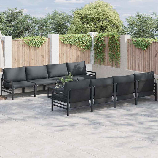 Garden Sofa Set 9 pcs Black Steel