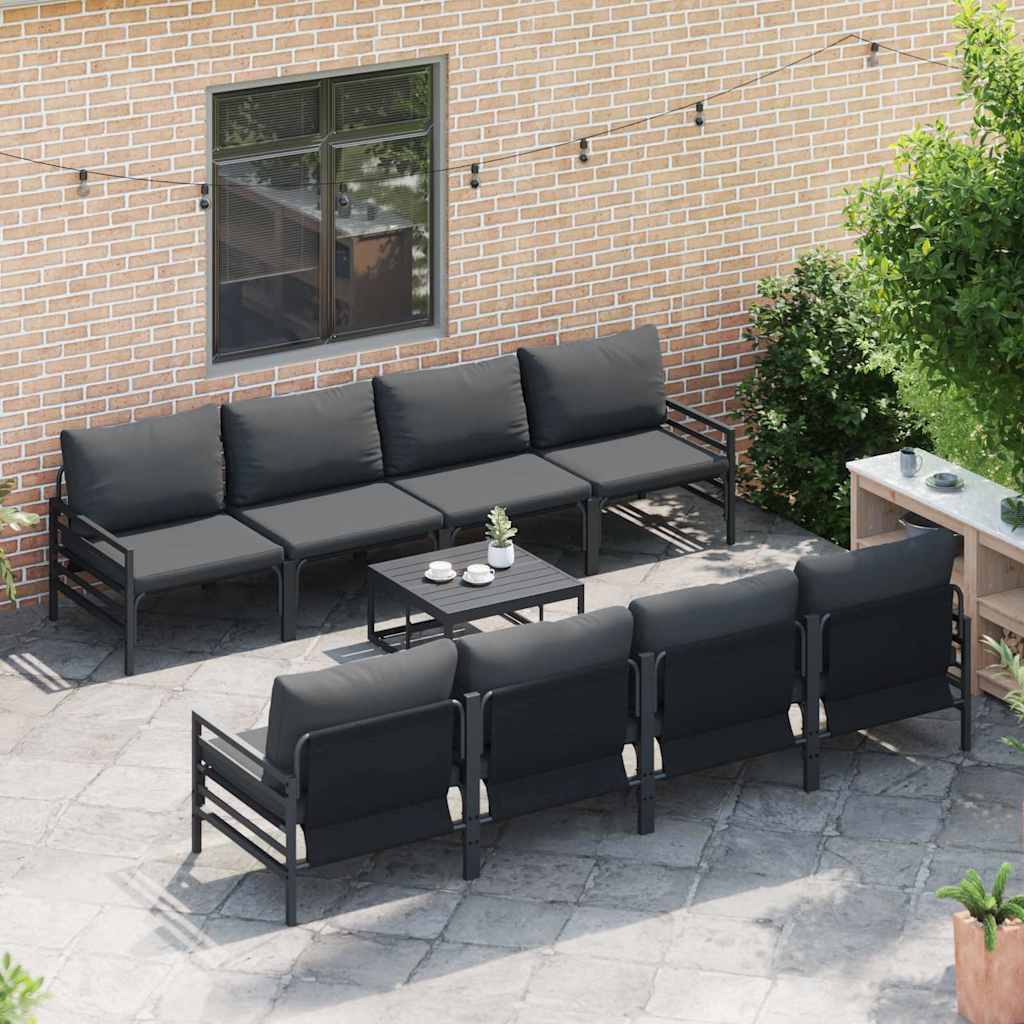 Garden Sofa Set 9 pcs Black Steel