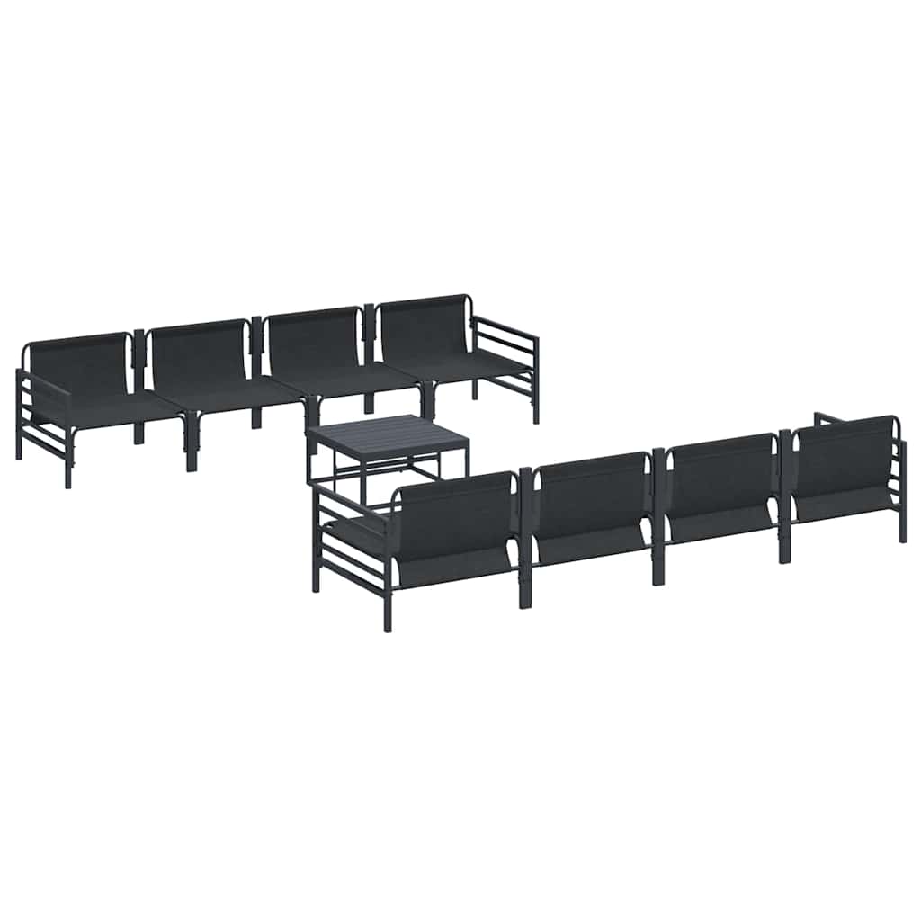 Garden Sofa Set with Cushion 9 pcs Black Steel