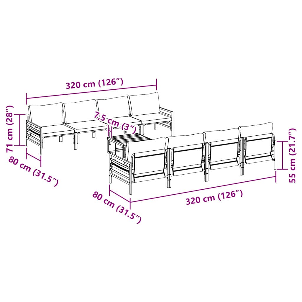 Garden Sofa Set with Cushion 9 pcs Black Steel