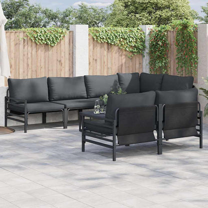 Garden Sofa Set with Cushion 7 pcs Black Steel