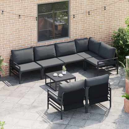 Garden Sofa Set with Cushion 7 pcs Black Steel