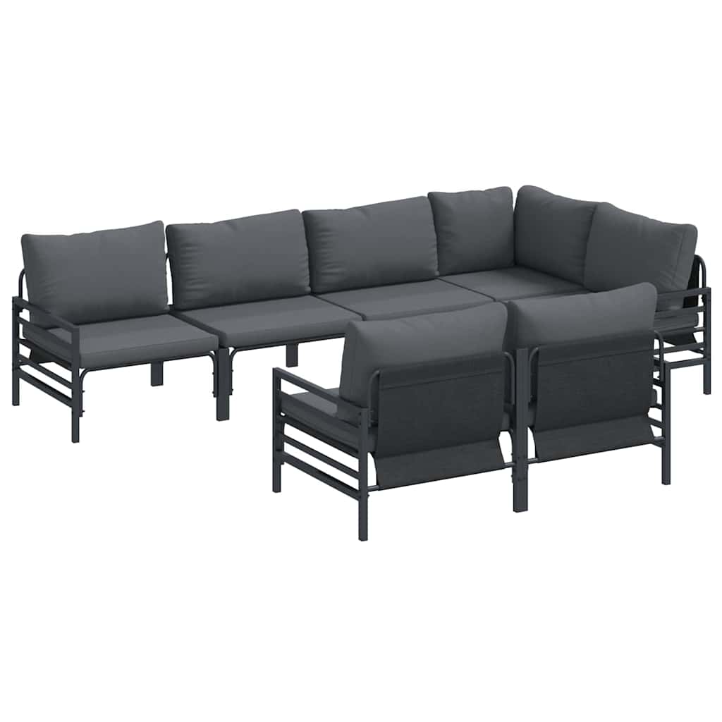 Garden Sofa Set with Cushion 7 pcs Black Steel