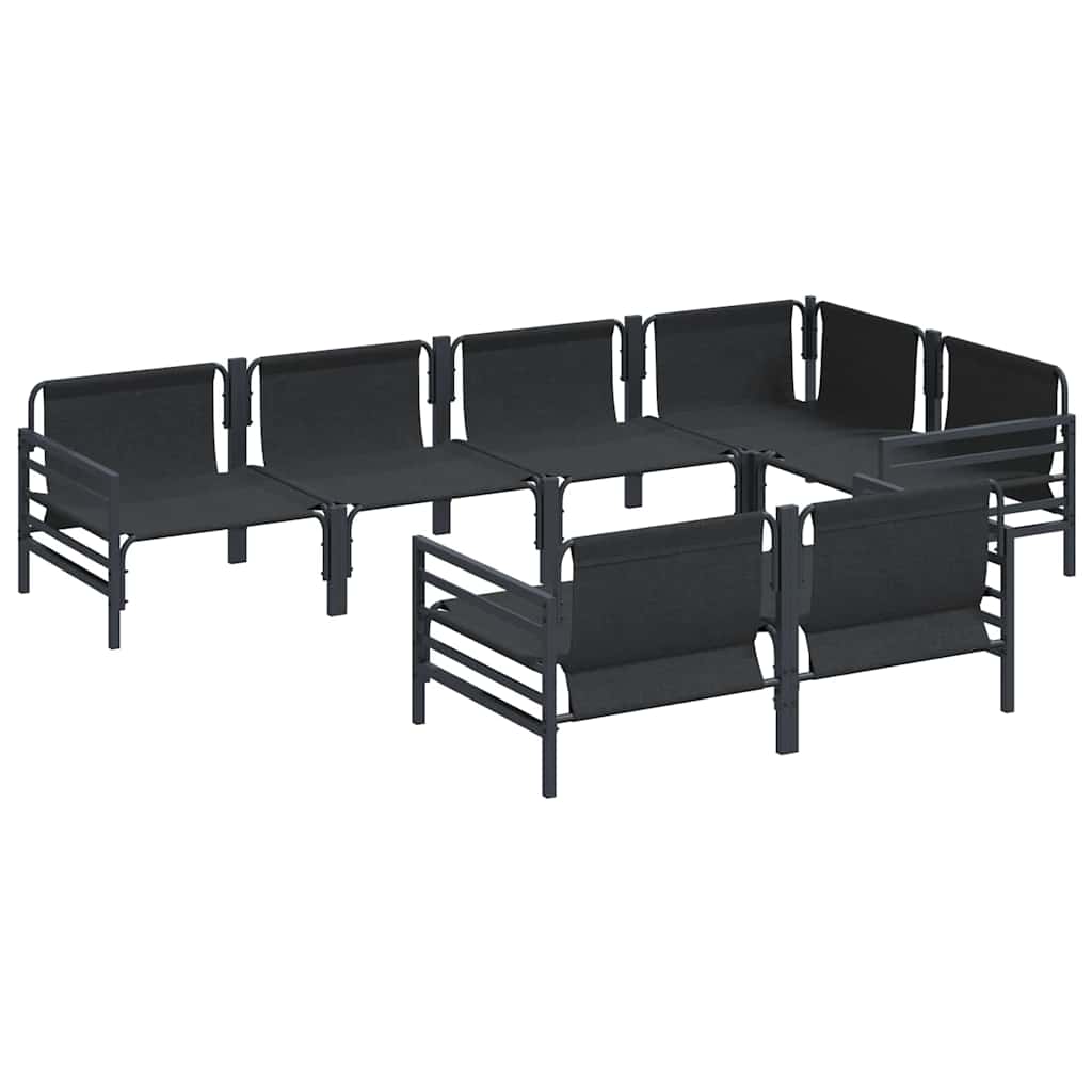 Garden Sofa Set with Cushion 7 pcs Black Steel