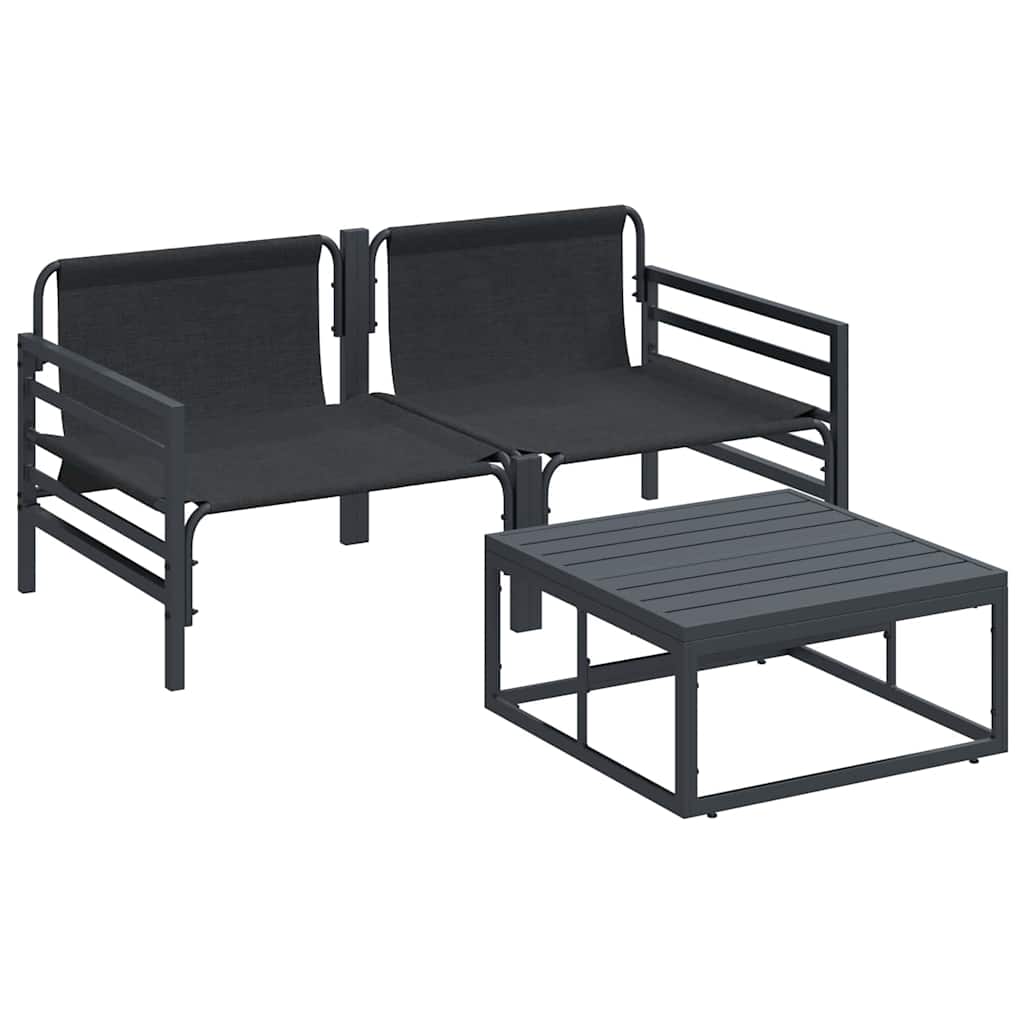 Garden Sofa Set with Cushion 3 pcs Black Steel
