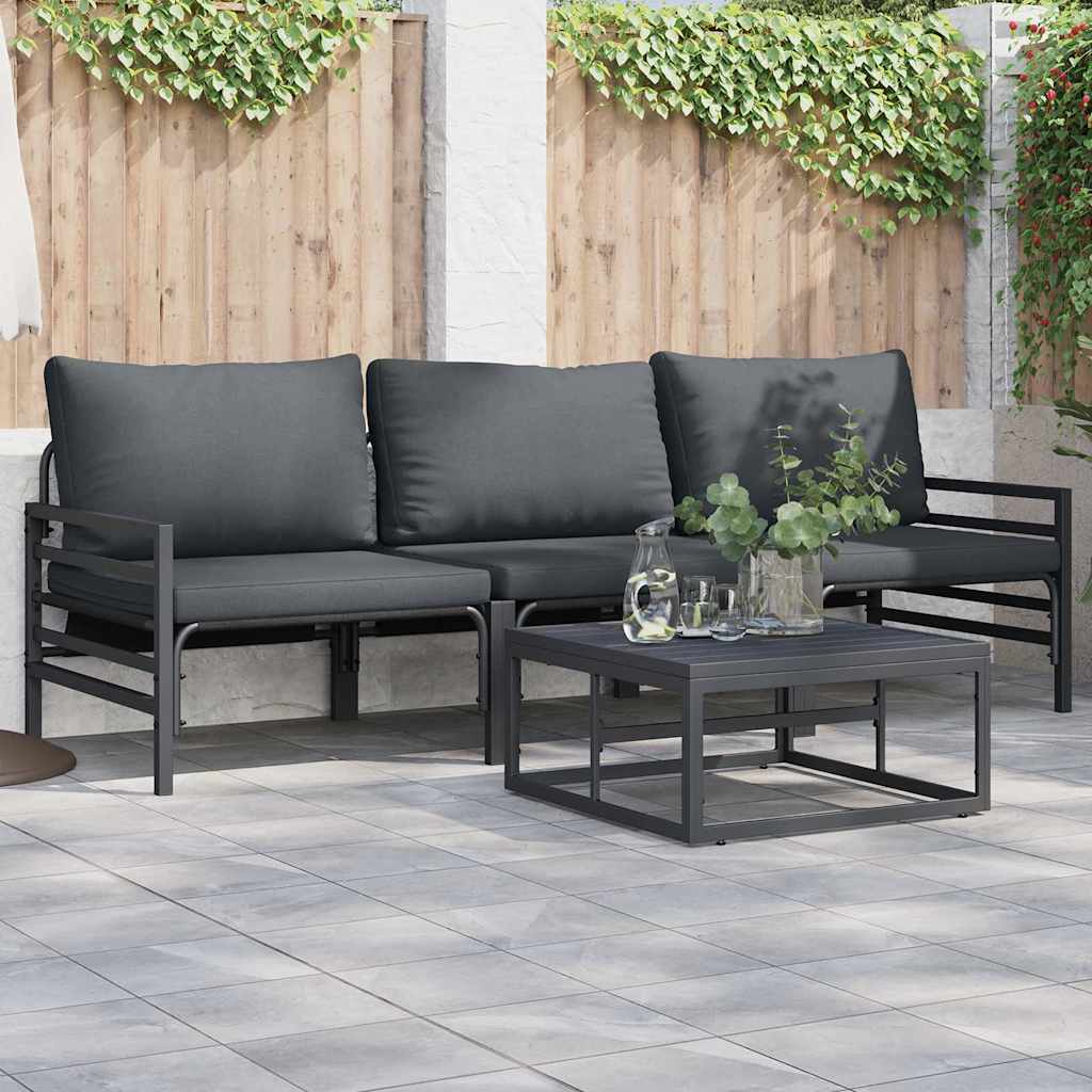 Garden Sofa Set with Cushion 3 pcs Black Steel