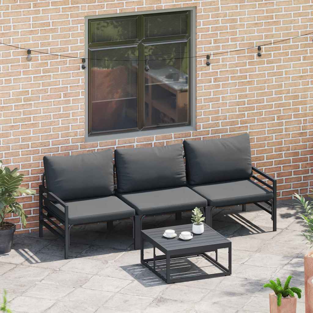 Garden Sofa Set with Cushion 3 pcs Black Steel
