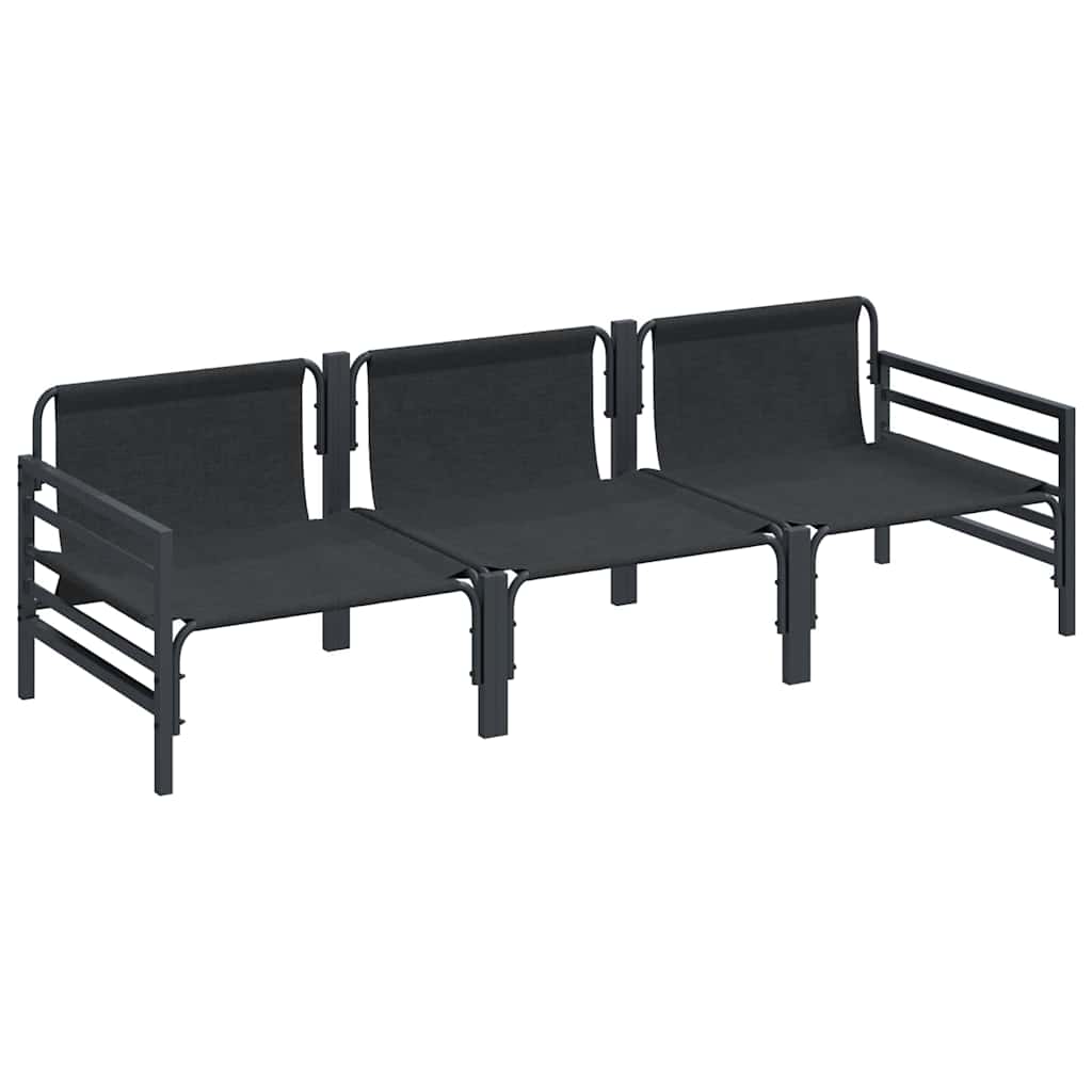 Garden Sofa Set with Cushion 3 pcs Black Steel