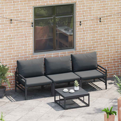 Garden Sofa Set with Cushion 4 pcs Black Steel