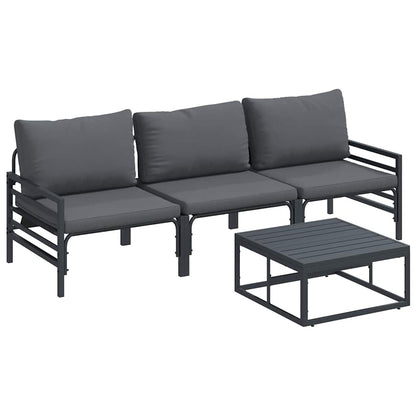 Garden Sofa Set with Cushion 4 pcs Black Steel