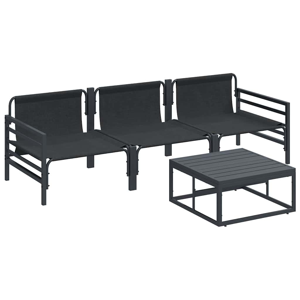 Garden Sofa Set with Cushion 4 pcs Black Steel