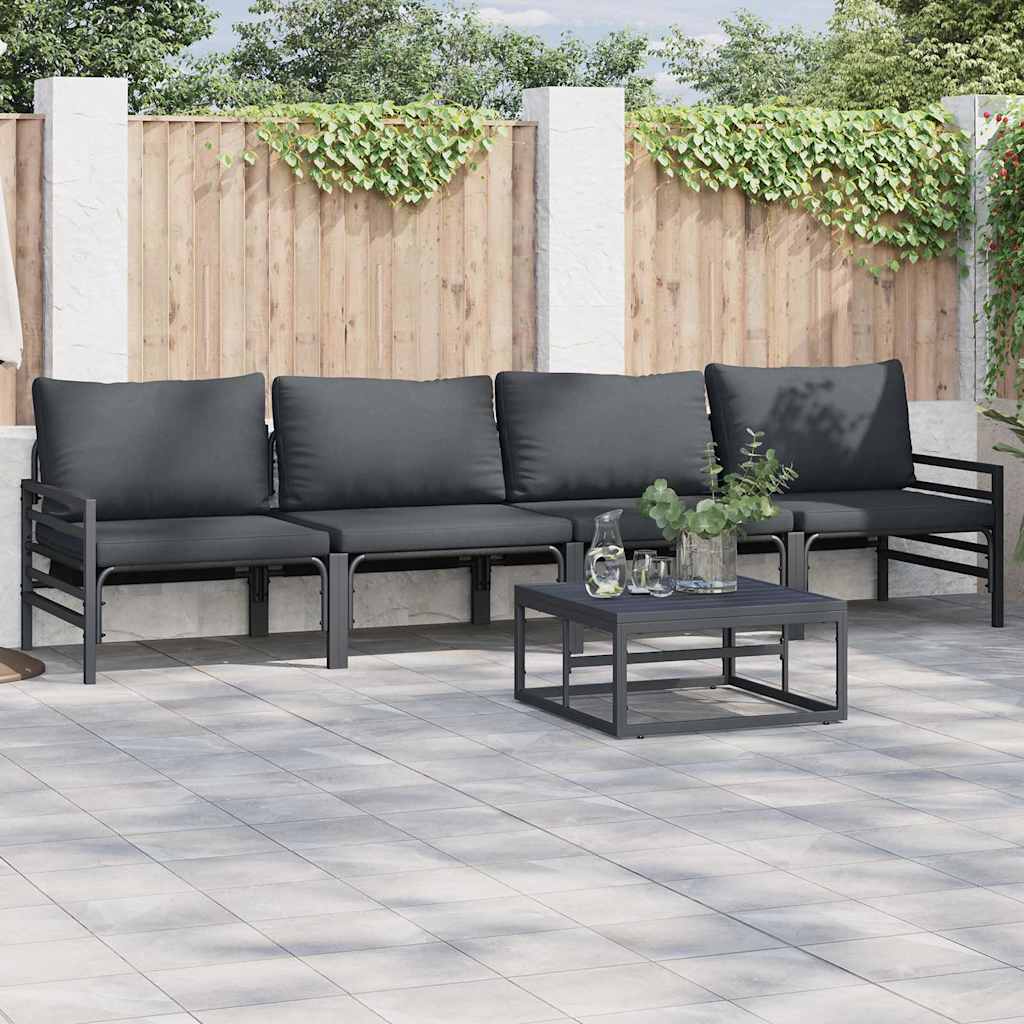 Garden Sofa Set with Cushion 4 pcs Black Steel